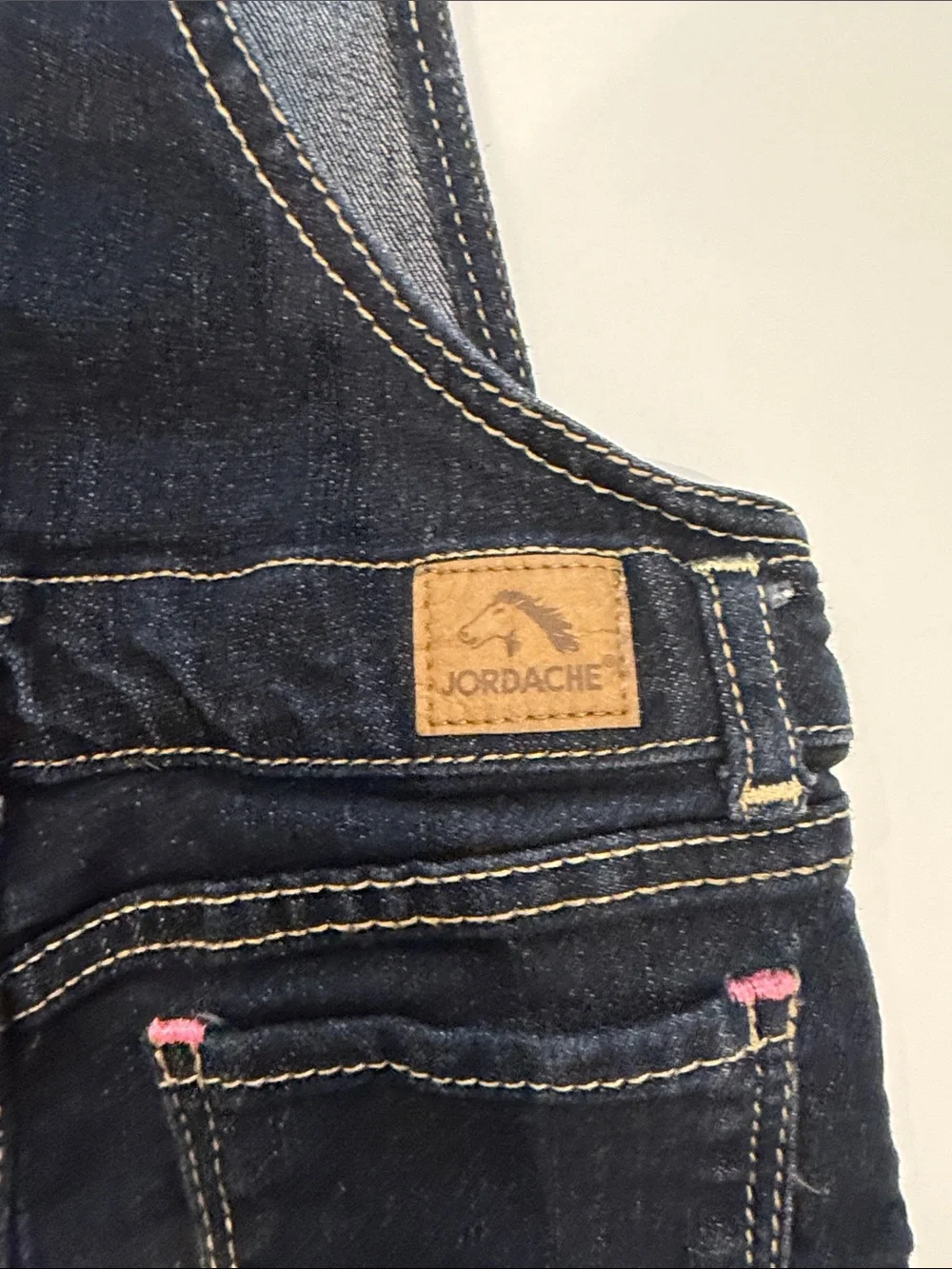 OshKosh B'gosh Dark Indigo Denim Shortalls with Pink Accents